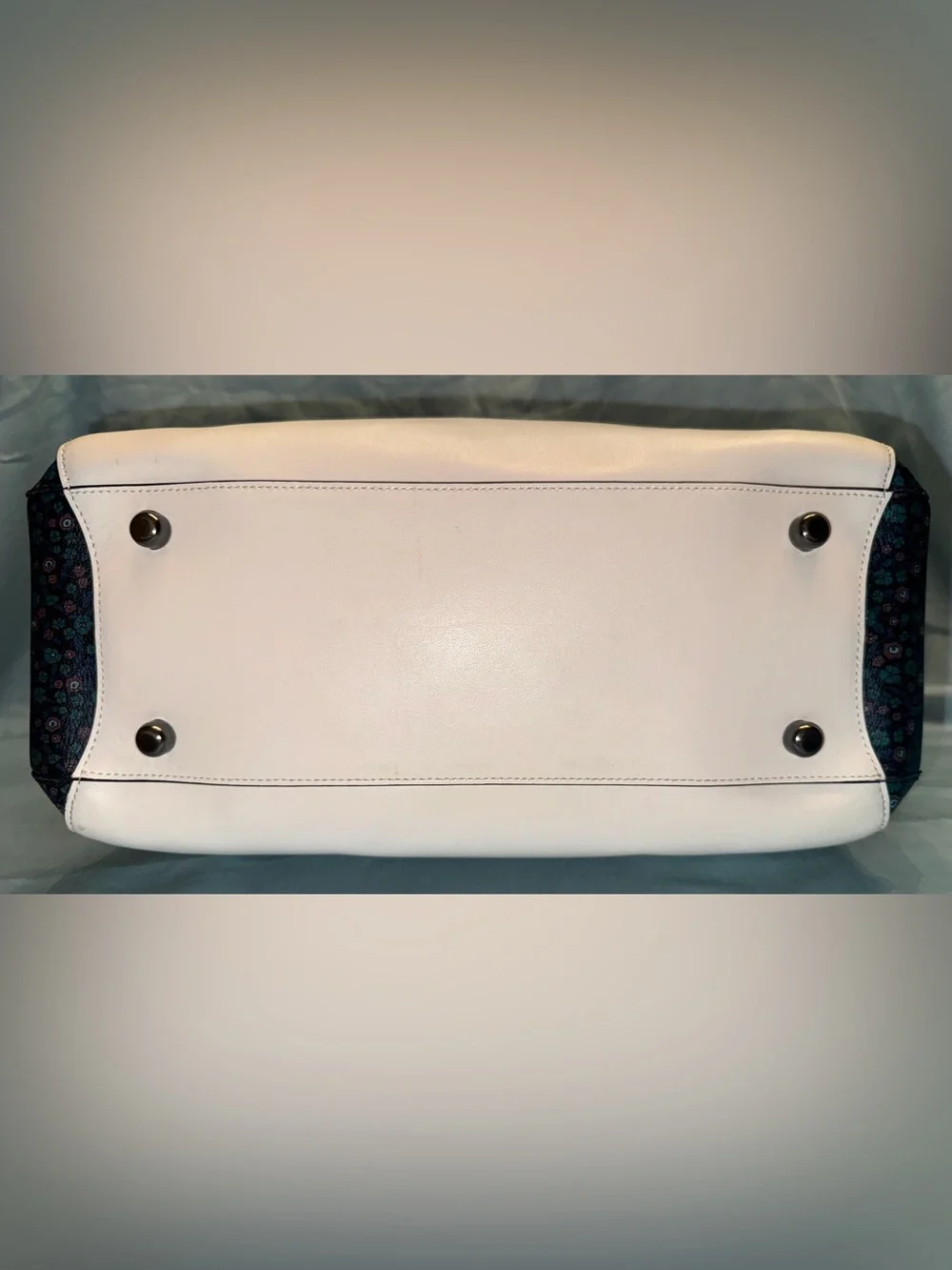 COACH F59442 Margot Carryall White Floral Satchel With Blue Cherry Charm